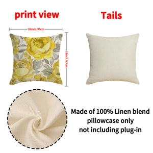 Housse de coussin carrée en lin mélangé avec motif rose jaune et envers beige neutre