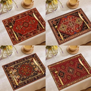 Bohemian Placemats For Dining Table Vintage Persian Floral Geometric Printed Heat Resistant Linen Polyester Table Mats Home Decor