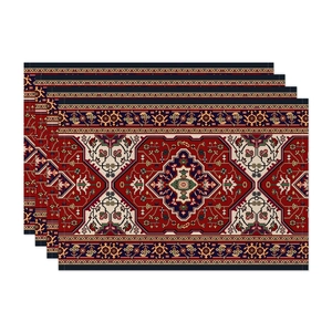 Set of four Bohemian linen placemats with vintage Persian floral and geometric patterns