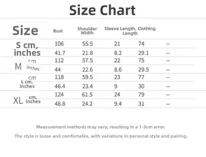 Size chart for women's loose oversized T-shirt with bust, shoulder, and length measurements