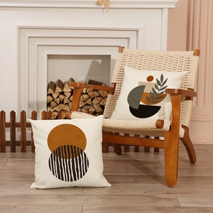 Modern olive leaf square sofa pillow covers with abstract bohemian geometric prints