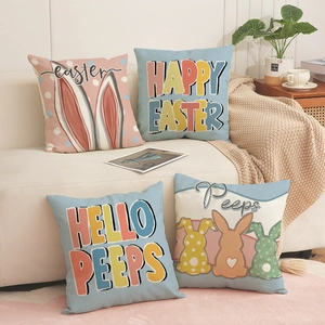 Easter Pillowcase Cover Polyester Linen Decorative Square Cushion Case Bunny Rabbit Peeps Prints For Living Room Sofa Decor