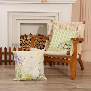 Nordic linen pillow covers with cute rabbit prints and Hello Spring floral patterns