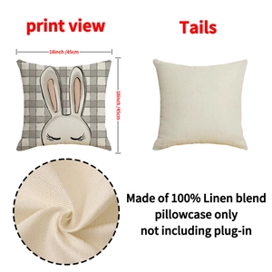 Easter bunny linen pillowcase 18x18 inch with cute rabbit print and plaid background