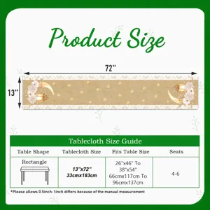 Size guide table for 13x72 inch linen table runner fitting 4 to 6 people tables