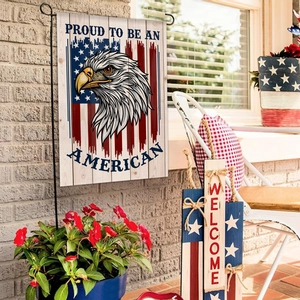 Outdoor American Garden Flag with bald eagle and Stars and Stripes design for yard decor