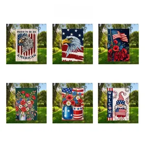 Set of six Independence Day garden flags featuring bald eagle and American flag patterns