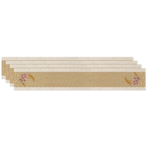 Ramadan Tischläufer-Set aus Leinen mit goldenem Mond und rosa Blumen auf weißem Grund