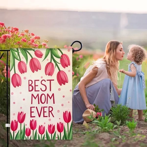Bandiera da giardino per la festa della mamma con tulipani rosa e stampa Best Mom