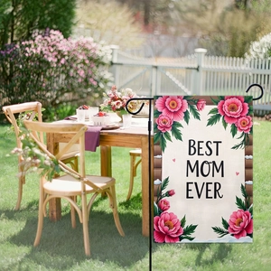 Bandiera da giardino esterna con scritta Best Mom Ever e stampa di tulipani in lino