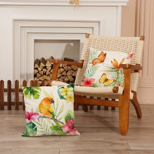 Set of 2 watercolor bird and tropical floral pattern decorative pillow covers for sofa