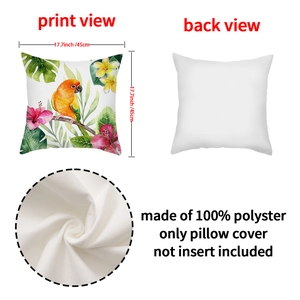 Polyester square pillowcase with colorful tropical parrot and hibiscus flower print