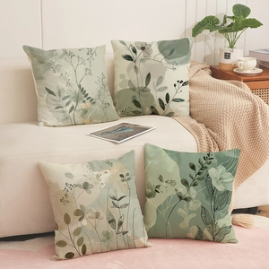 Nordischer Kissenbezug Botanisches Blumenmuster Leinenmischung Dekorative Kissenhülle Für Sofa Wohnzimmer Home Decor Quadratischer Kissenbezug