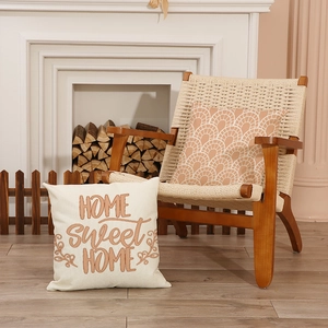 Linen decorative pillow covers with floral alphabet print for living room sofa decoration