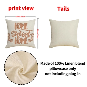 Linen blend flower pillow case with Home Sweet Home print and fabric texture detail