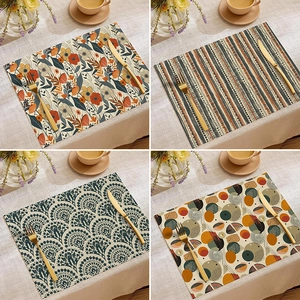 Bohemian Ethnic Placemats Linen Polyester Blend Heat Resistant Washable Vintage Floral Geometric Dining Table Mats