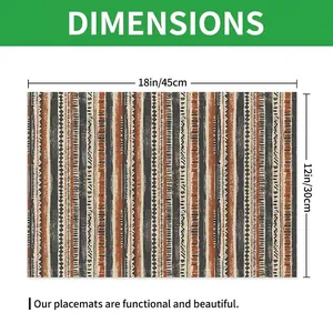 Ethnic linen placemat with tribal geometric pattern and 18x12 inch size dimensions