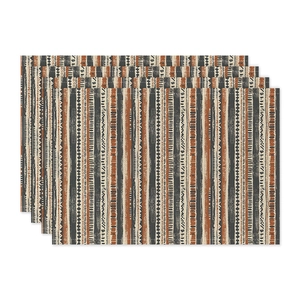 Set of four linen place mats with bohemian geometric patterns and ethnic tribal stripes