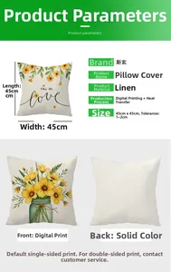 Linen daisy pillow cover size details 45x45cm with digital printing and heat transfer