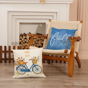 Fall decorative pillow covers with hello fall bicycle and autumn leaf patterns for sofa decor