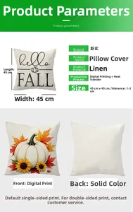 Detail view of 45x45cm autumn linen pillowcase with hello FALL pumpkin print