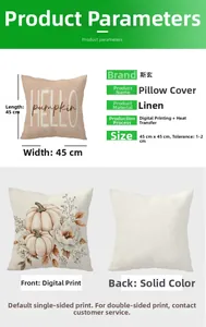 Detailed view of 45x45cm linen pumpkin pillowcase with digital print and plain back