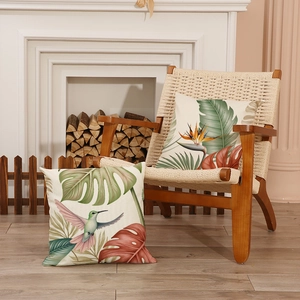 Housses de coussin en lin avec plantes tropicales et colibri pour décoration intérieure