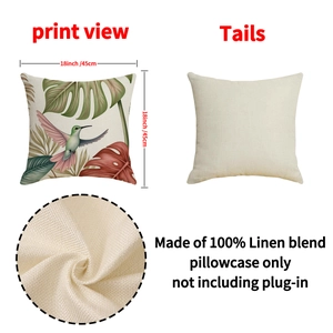 Housse de coussin en lin tropical avec colibri et feuilles de monstera 45x45 cm