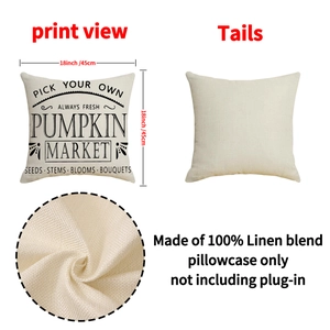 Fall harvest pumpkin market throw pillow cover in linen with maple leaf prints