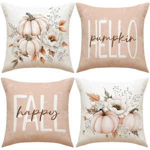 Autumn Harvest Pumpkin Linen Blend Cushion Cover Thanksgiving Theme Decorative Pillowcase For Sofa Home Decor Modern Floral Throw Pillowcase