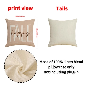18x18 inch Happy Fall pumpkin linen throw pillow cover for autumn harvest home decor