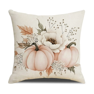 Autumn pumpkin and floral print square pillowcase for Thanksgiving home sofa decoration