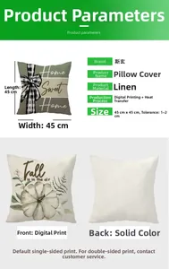 Detail of 45x45cm linen pumpkin pillow cover with digital printing and textures