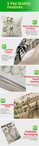 Detailed view of linen pumpkin pillowcase with fall leaves and invisible zipper closure