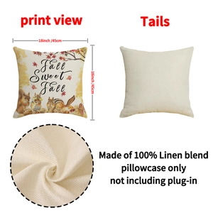 Fall maple leaf and squirrel linen throw pillow cover 18x18 inch for farmhouse decor