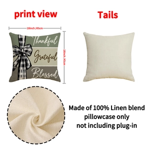 Linen pumpkin throw pillow cover with Thankful Grateful Blessed print for Thanksgiving