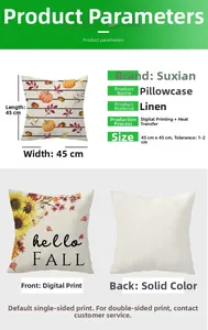 Detail view of 45x45cm linen autumn pillowcase with pumpkin and hello fall print