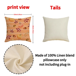 Fall decorative 18x18 inch linen blend pillow cover with pumpkin and maple leaf print