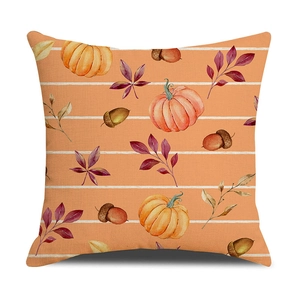 Fall decorative pumpkin and maple leaf print square pillowcase on white background