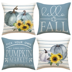 Set di 4 federe per cuscini autunnali con zucche e girasoli per decorazioni