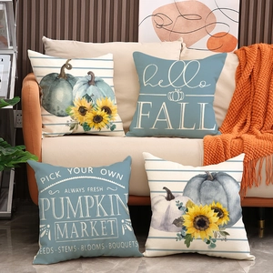 Federa Per Cuscino Autunnale Ringraziamento Lino Zucca Girasole Quadrata Decorativa Per Divano Soggiorno