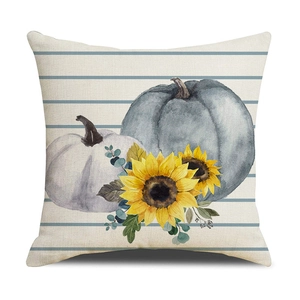Federa in lino con zucca e girasole per decorazioni autunnali ed eleganti