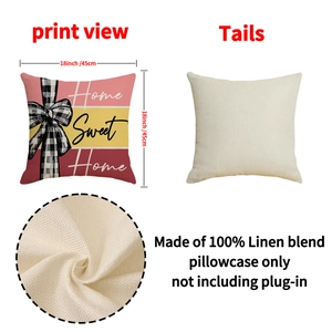 Harvest Linen Throw Pillow Cover 18x18 Home Sweet Home Pattern for Sofa Decor