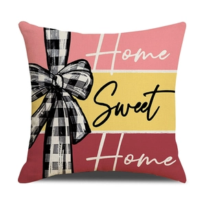 Harvest festive pumpkin pillowcase with Home Sweet Home text on linen texture