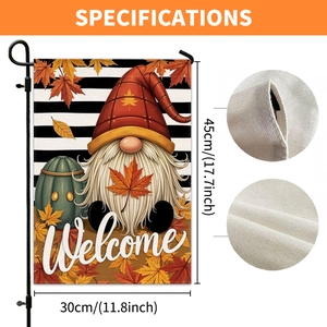 Double sided Thanksgiving garden flag with pumpkin gnome and Welcome greeting