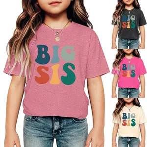 Kids Casual Short Sleeve T-Shirt Big Sis Letter Print Cotton Blend Round Neck Top For Boys Girls Summer Daily Wear