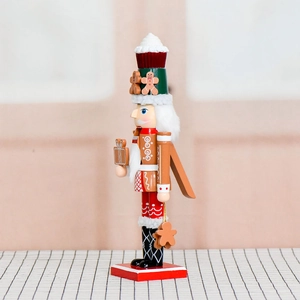 35cm Lebkuchen-Nussknacker aus Holz mit Cupcake-Hut und Geschenkbox für Weihnachtsdeko