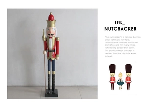 Detailed close-up of 120cm Nutcracker soldier ornament with artistic design background