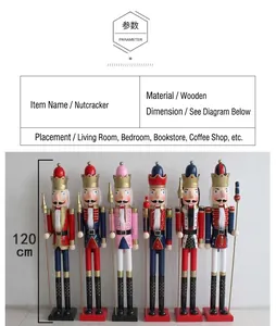 Close-up of 120cm wooden nutcracker soldiers with detailed hand-painted uniforms and accessories