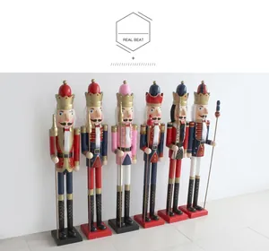 Detail of 120cm wooden nutcracker soldiers with colorful painted finish for home decor